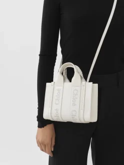 Sacs À Bandoulière-Chloé Mini Sac Cabas Woody A Bandoulière Blanc