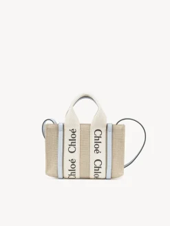 Sacs À Bandoulière-Chloé Mini Sac Cabas Woody A Bandoulière White - Blue 2