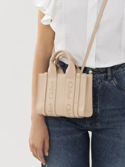Sacs À Bandoulière-Chloé Mini Sac Cabas Woody A Bandoulière Cement Pink
