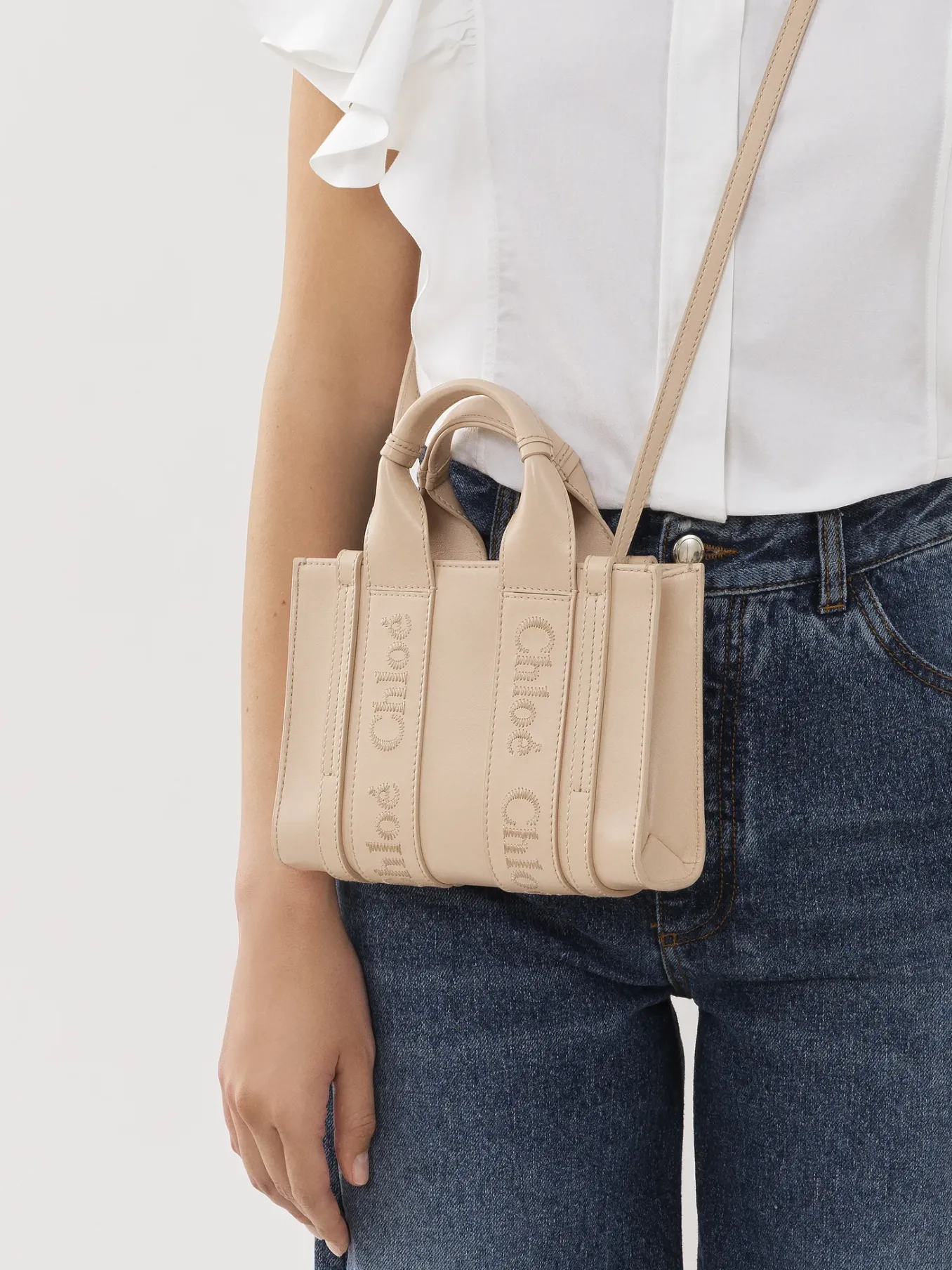 Sacs À Bandoulière-Chloé Mini Sac Cabas Woody A Bandoulière Cement Pink
