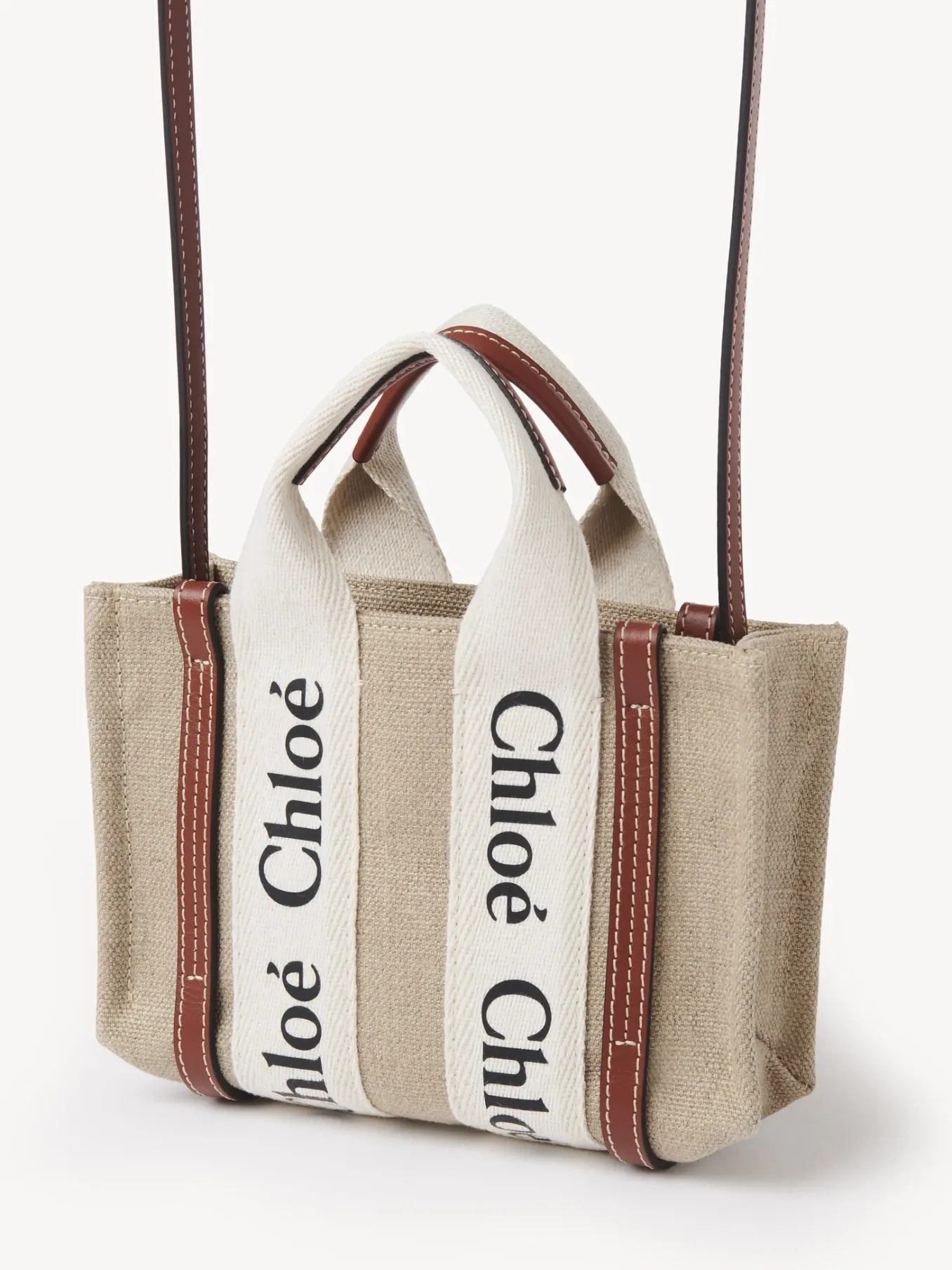 Sacs À Bandoulière-Chloé Mini Sac Cabas Woody A Bandoulière White - Brown 1