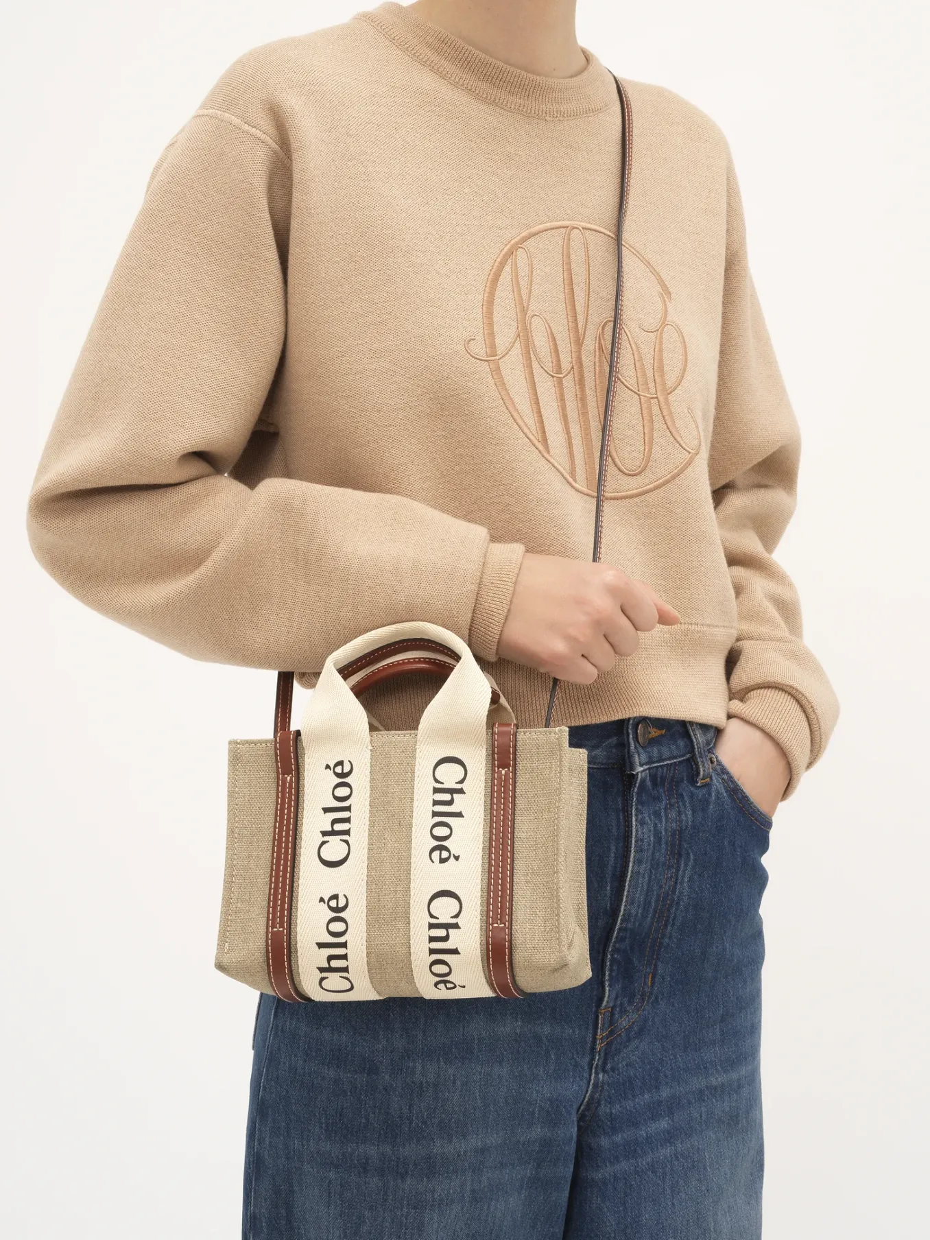 Sacs À Bandoulière-Chloé Mini Sac Cabas Woody A Bandoulière White - Brown 1
