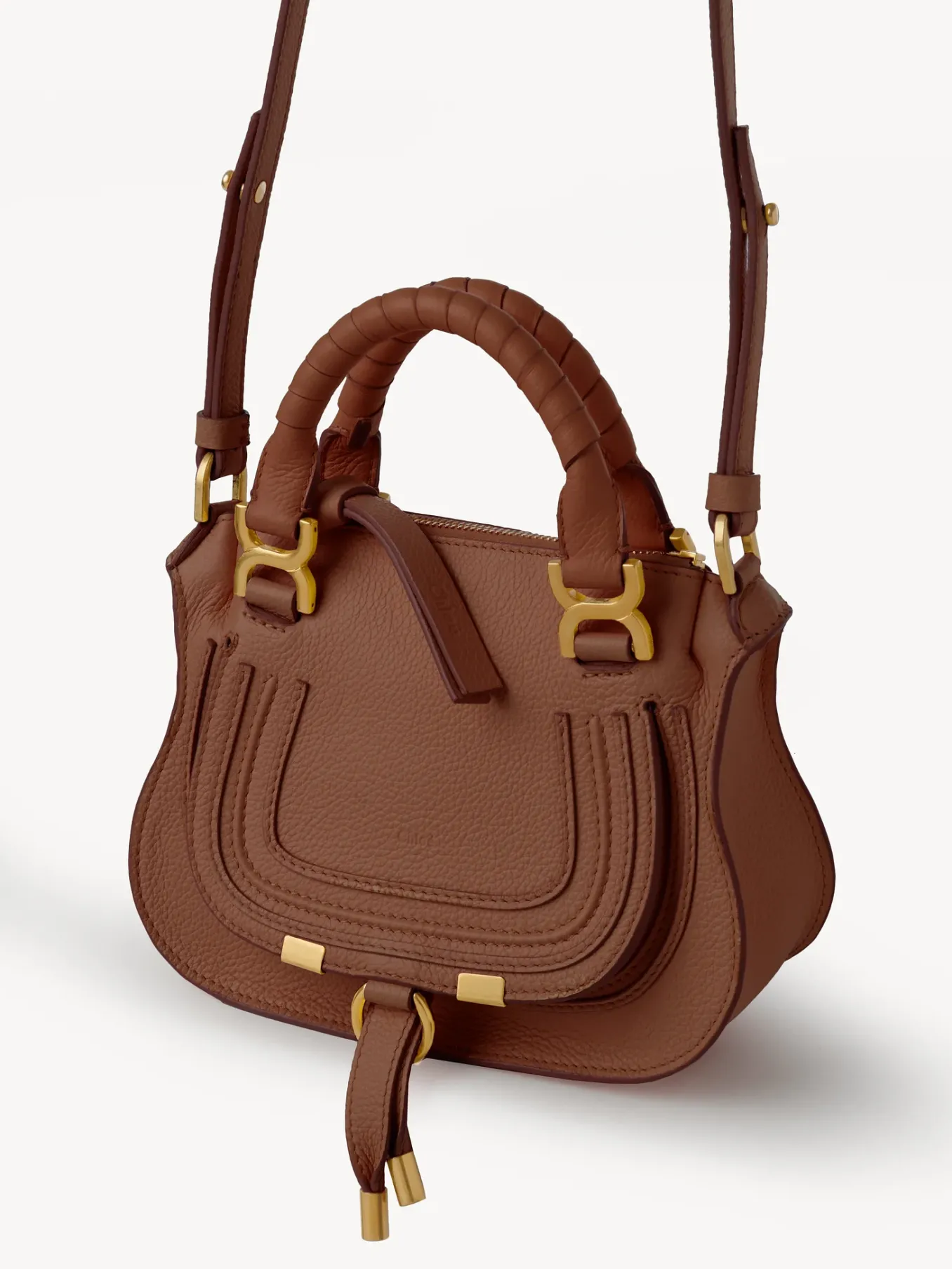 Sacs À Bandoulière-Chloé Mini Sac Double Porte Marcie Tan