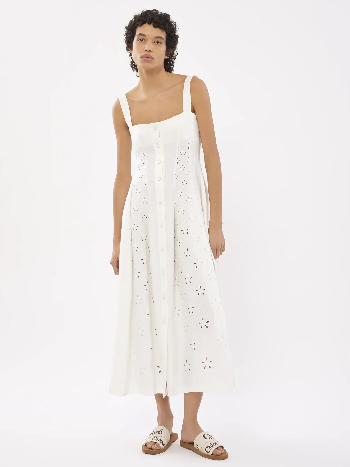 Tenues De Plage-Chloé Mules Plates Woody Blanc