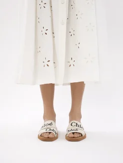 Tenues De Plage-Chloé Mules Plates Woody Blanc
