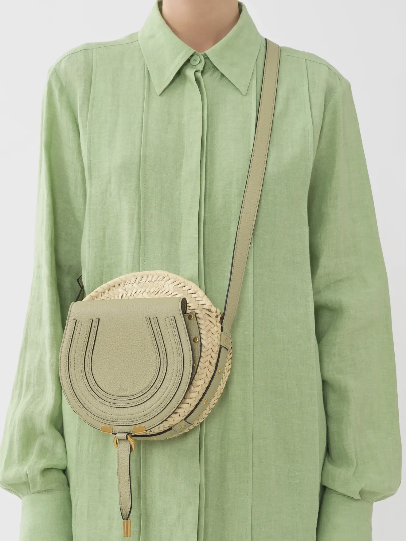 Sacs À Bandoulière-Chloé Panier Rond Porte Épaule Marcie Faded Green