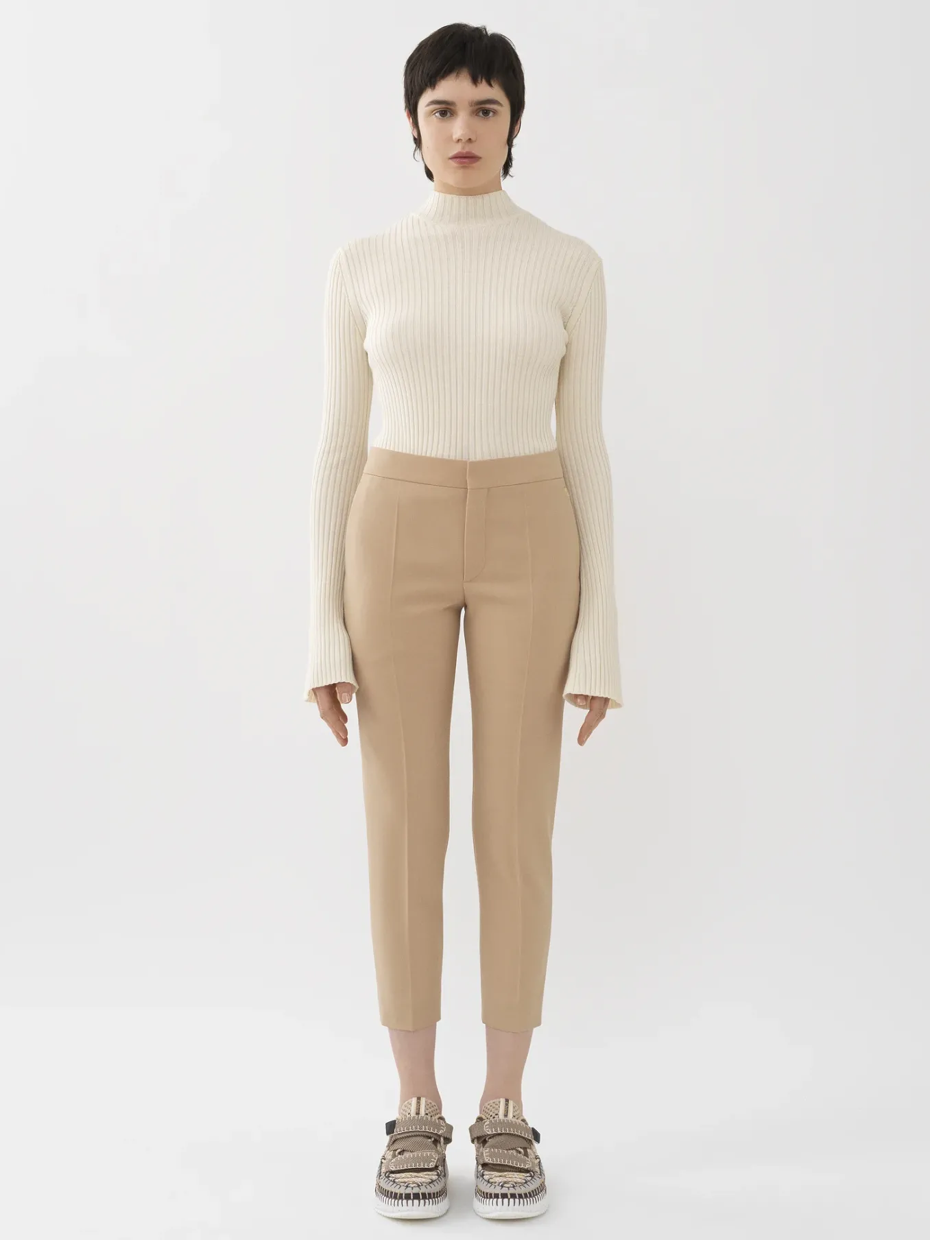 Pantalons Et Shorts-Chloé Pantalon Cigarette Court Soft Tan