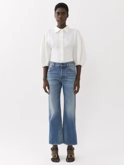 Pantalons Et Shorts-Chloé Pantalon Court Bootcut « Fuego » Foggy Blue