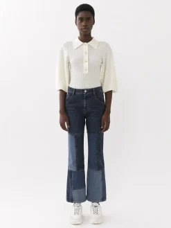 Pantalons Et Shorts-Chloé Pantalon Court Evase Multicolor Blue 1