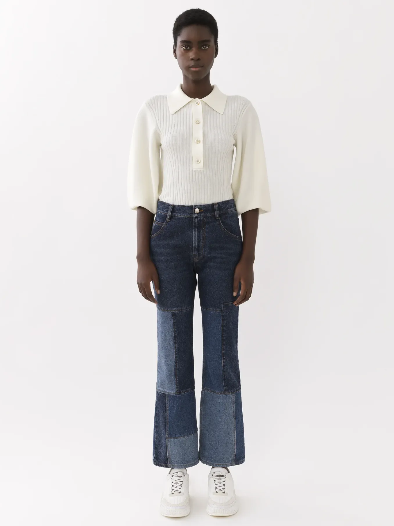 Pantalons Et Shorts-Chloé Pantalon Court Evase Multicolor Blue 1