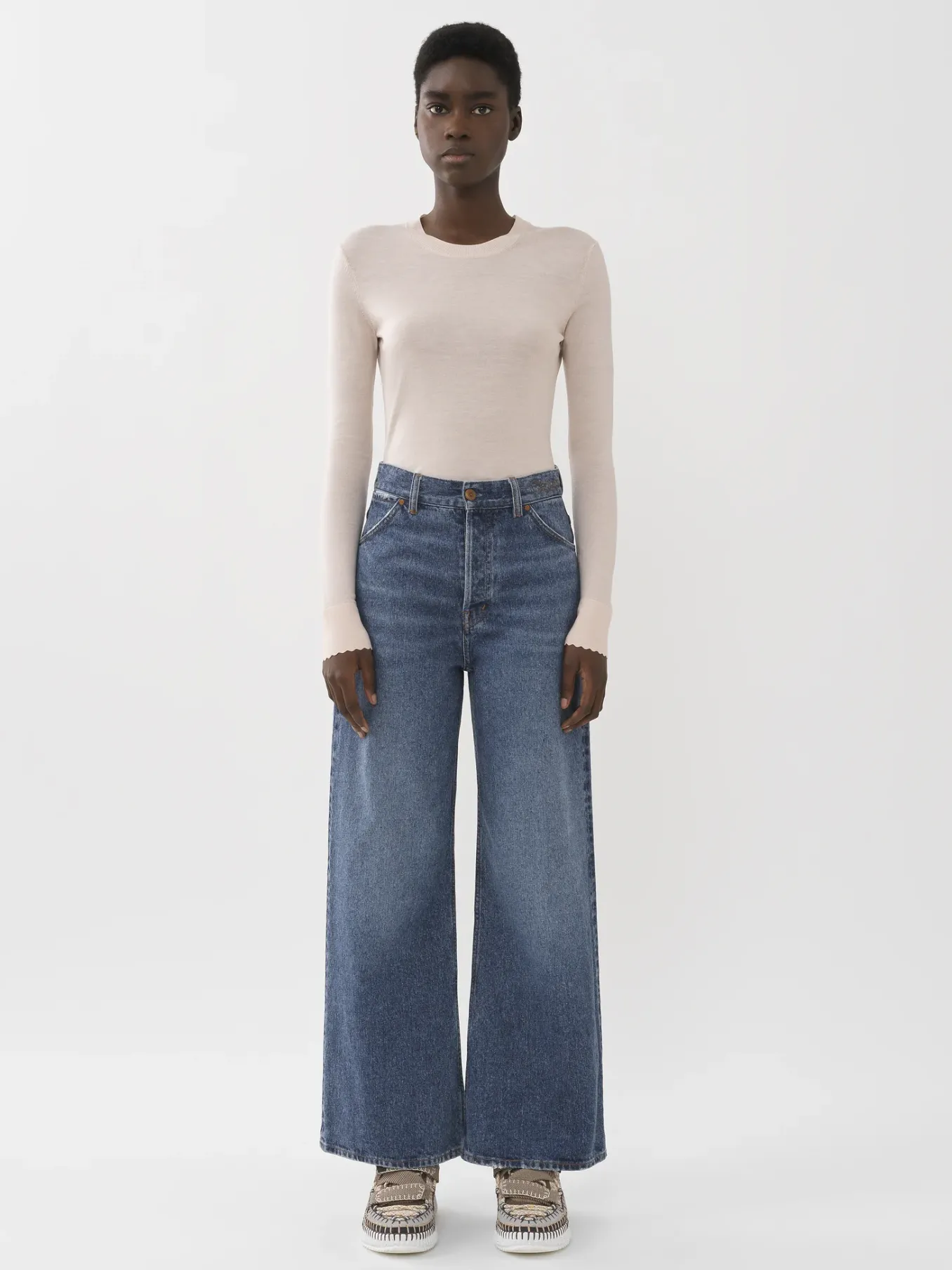 Pantalons Et Shorts-Chloé Pantalon Court Large « Stromboli » Dusky Blue