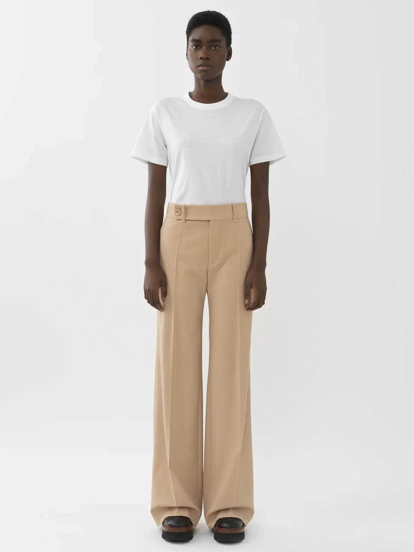 Pantalons Et Shorts-Chloé Pantalon Droit Soft Tan