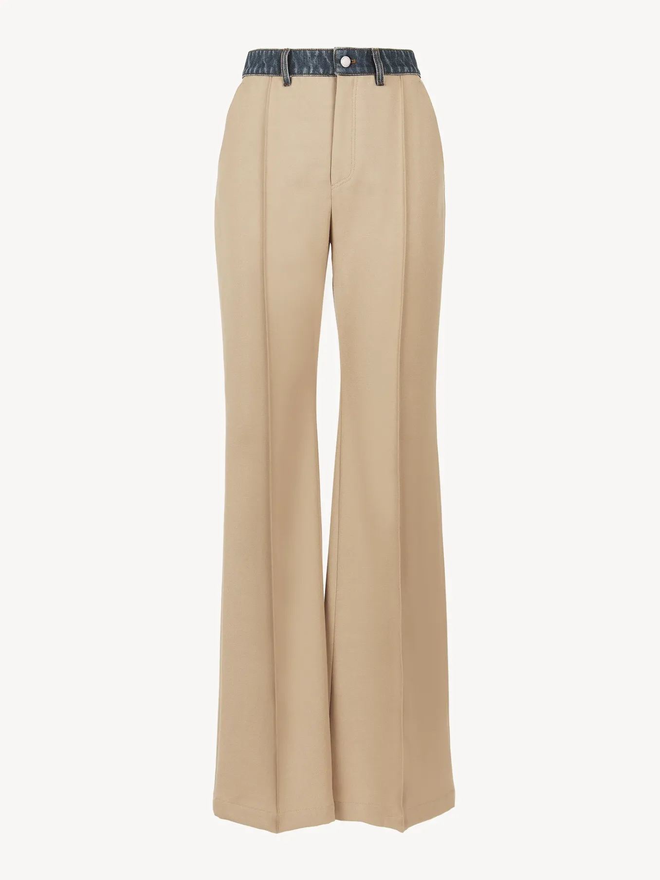 Pantalons Et Shorts-Chloé Pantalon Evase Bi-Matiere Pearl Beige