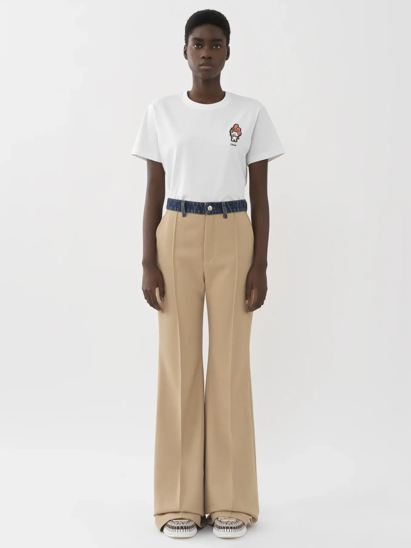 Pantalons Et Shorts-Chloé Pantalon Evase Bi-Matiere Pearl Beige