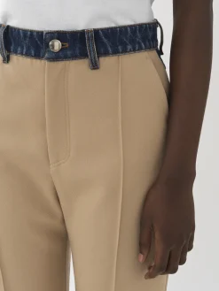 Pantalons Et Shorts-Chloé Pantalon Evase Bi-Matiere Pearl Beige