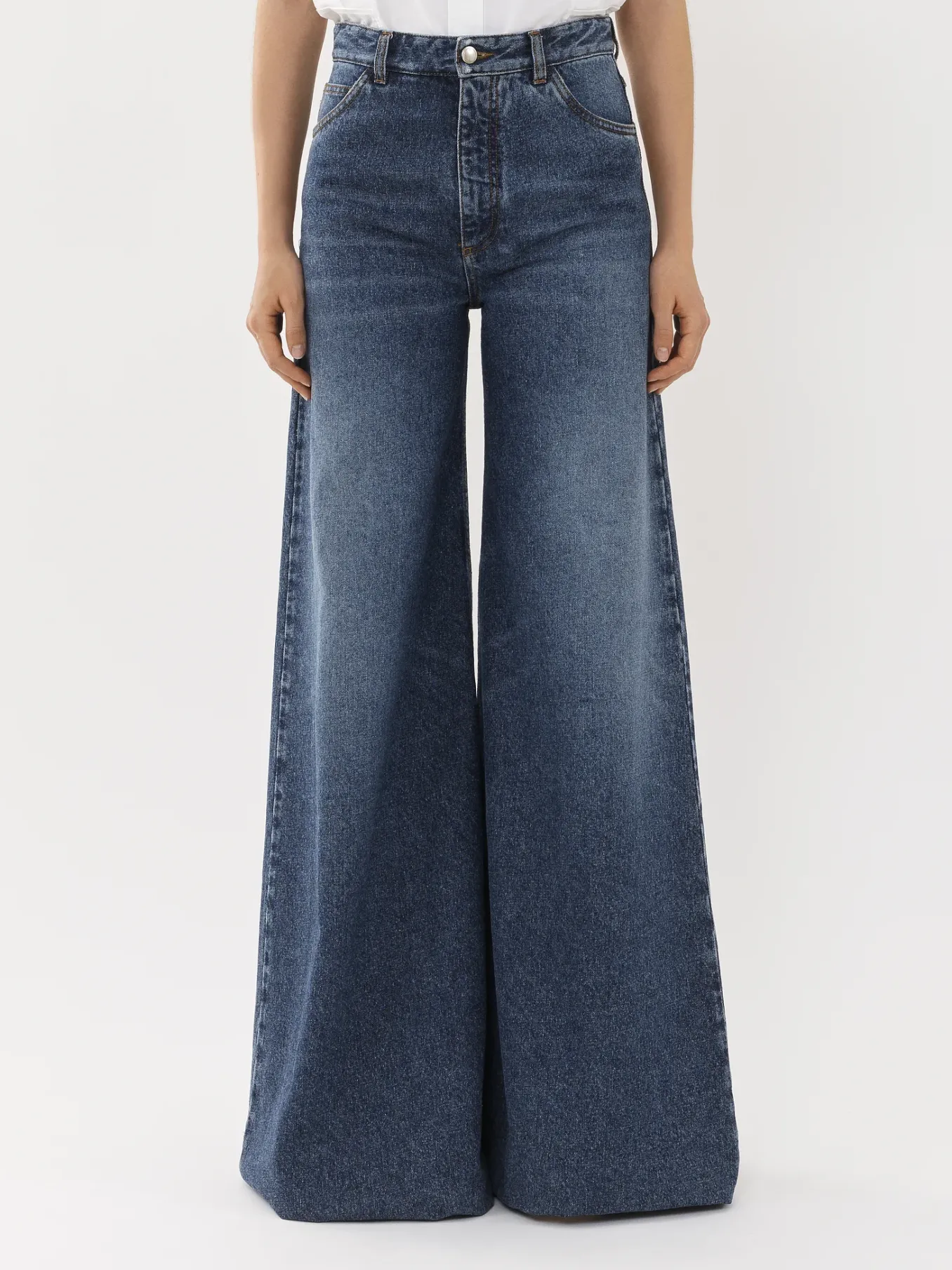 Pantalons Et Shorts-Chloé Pantalon Large Faded Denim