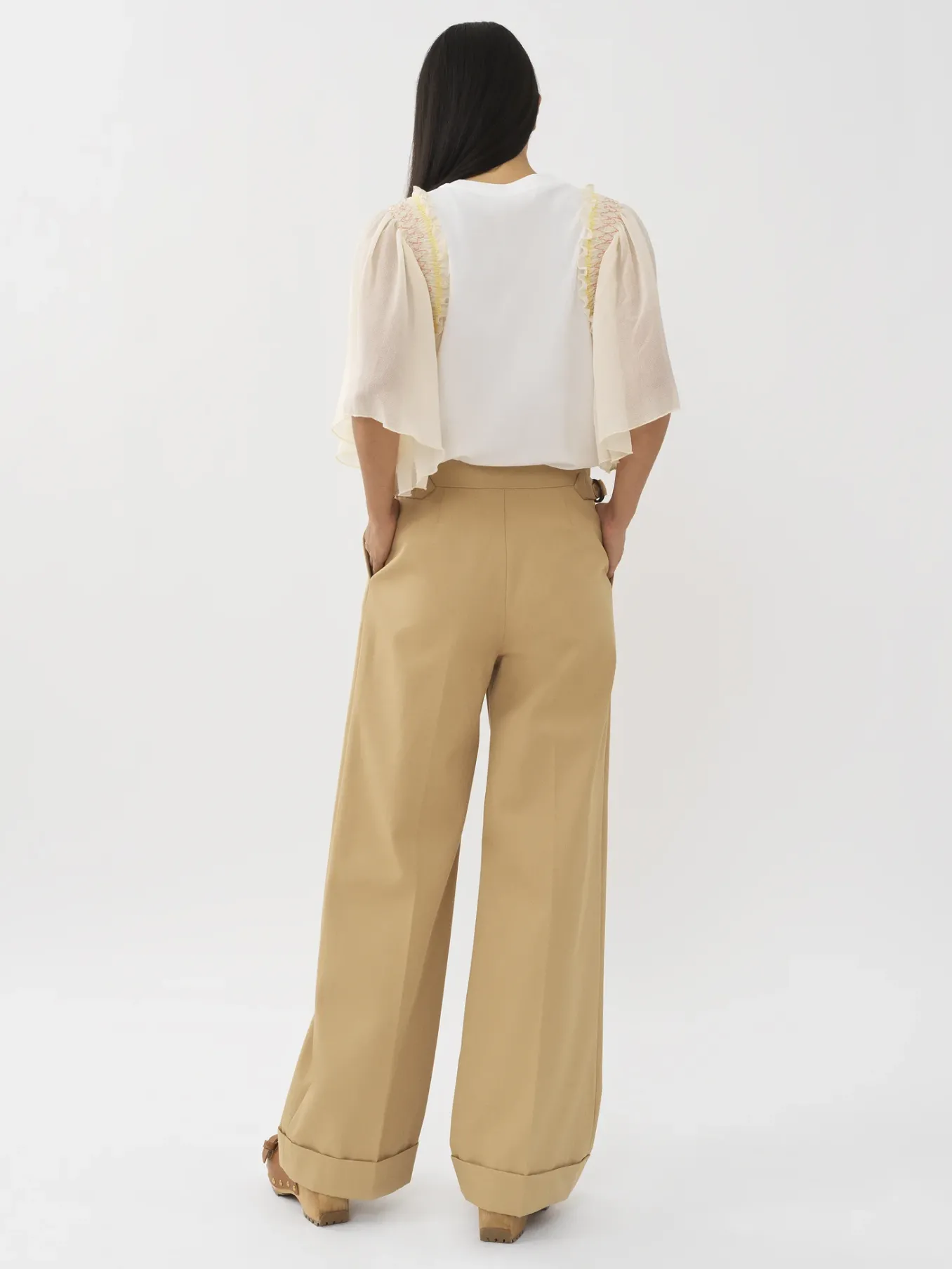 Vêtements-Chloé Pantalon Large A Revers Jungle Brown