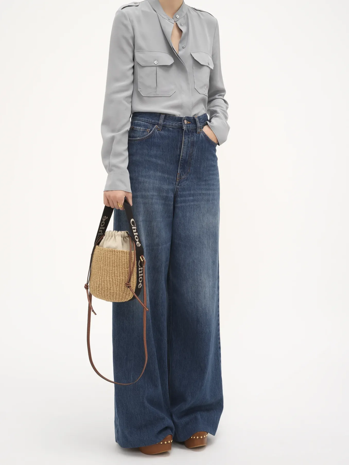 Sacs À Bandoulière-Chloé Petit Panier Woody Black - Beige 1