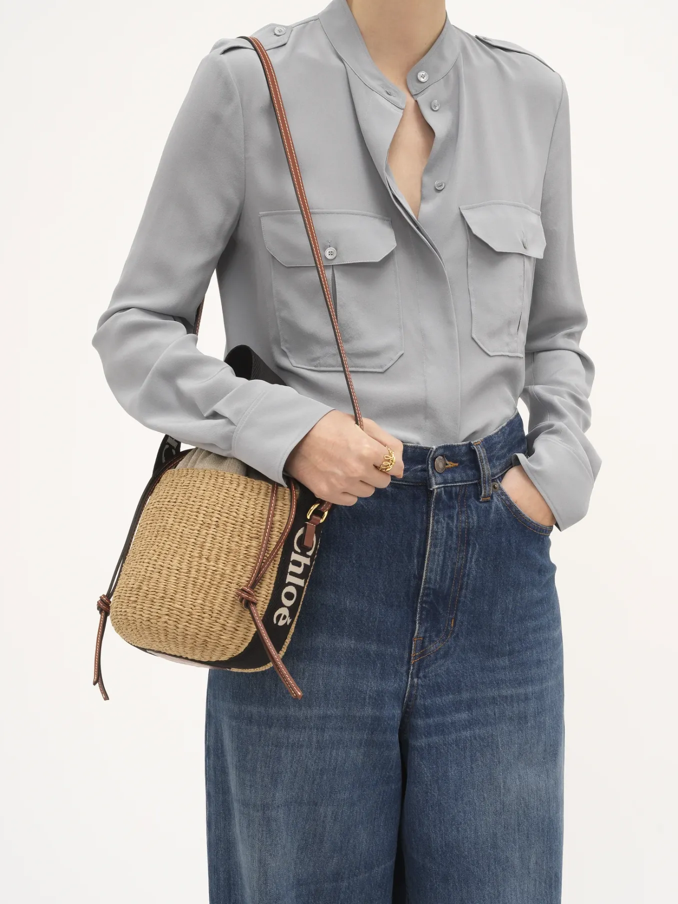 Sacs À Bandoulière-Chloé Petit Panier Woody Black - Beige 1