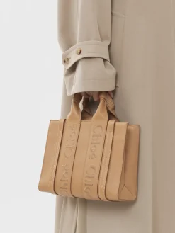 Sacs Cabas-Chloé Petit Sac Cabas Woody A Bandoulière Light Tan