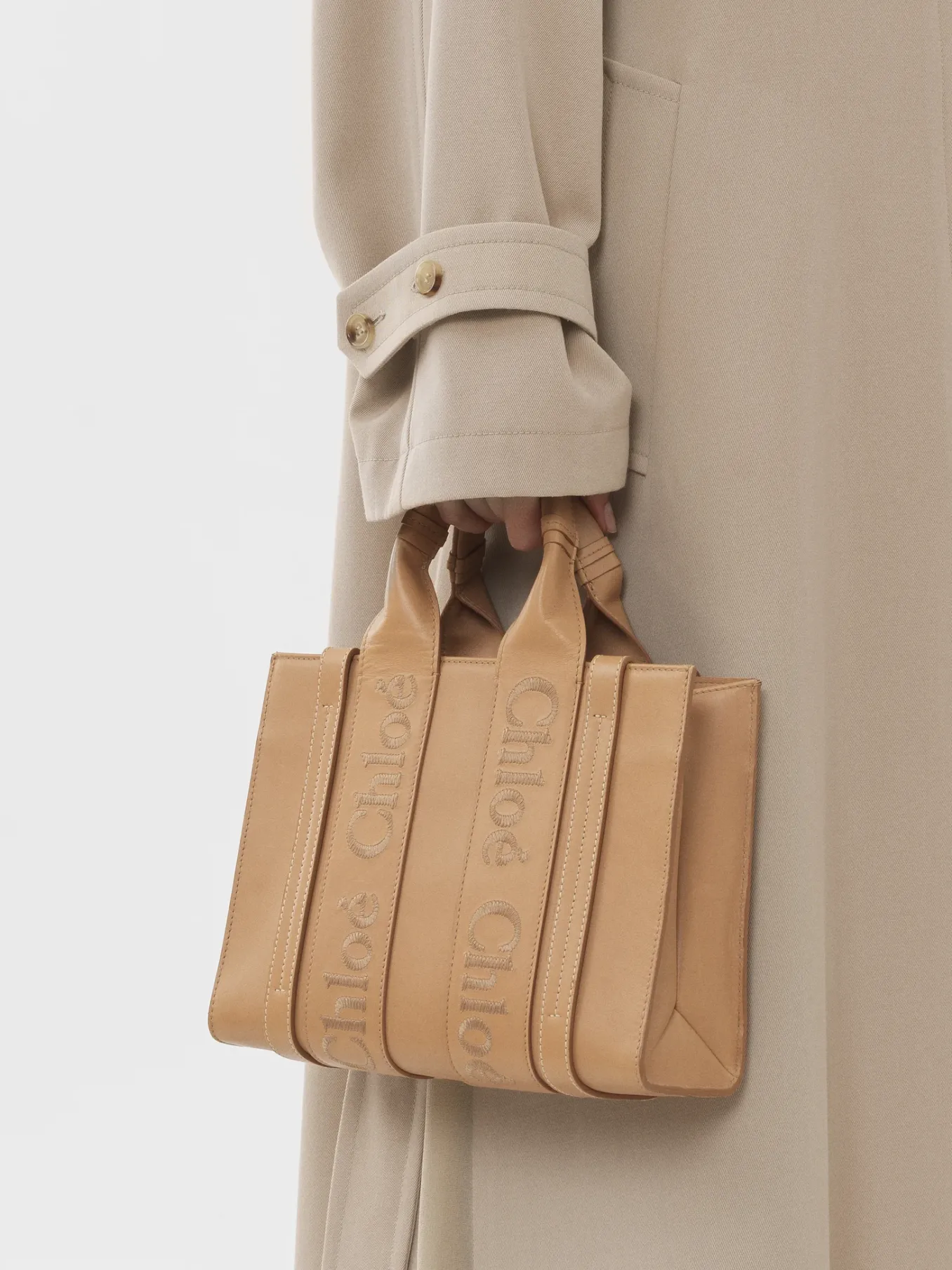 Sacs Cabas-Chloé Petit Sac Cabas Woody A Bandoulière Light Tan
