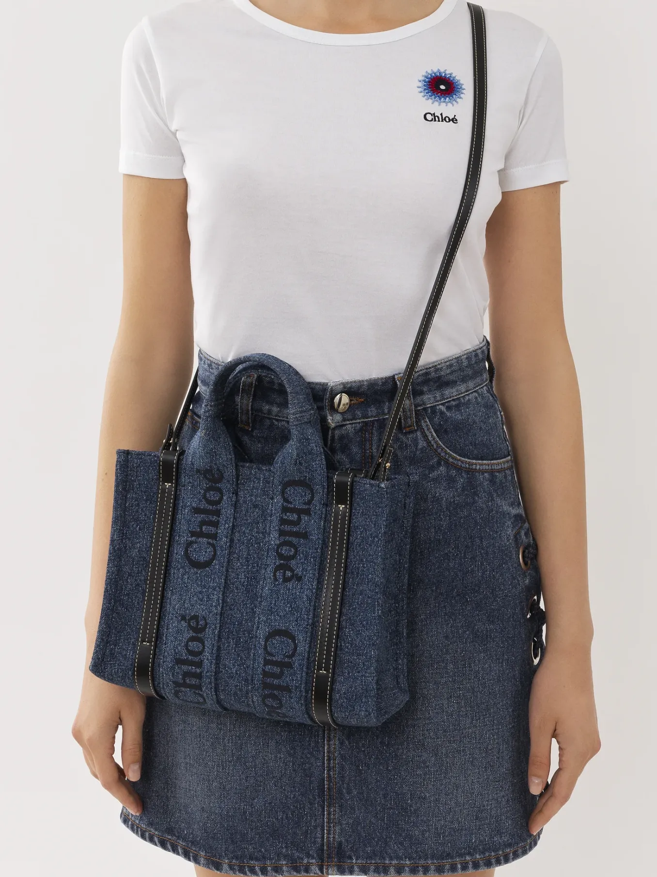 Sacs Cabas-Chloé Petit Sac Cabas Woody A Bandoulière Denim