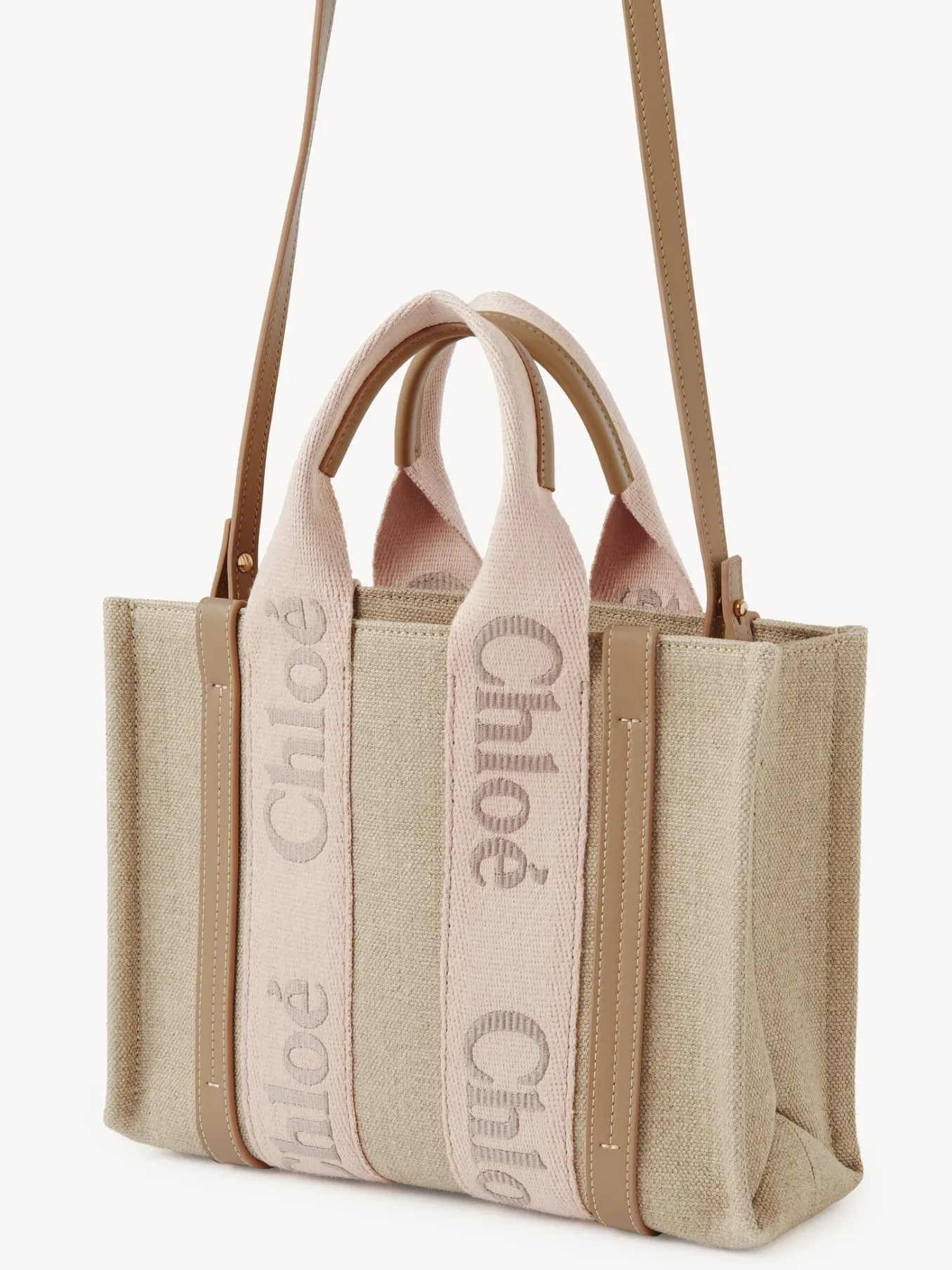 Sacs Cabas-Chloé Petit Sac Cabas Woody A Bandoulière Blushy Beige