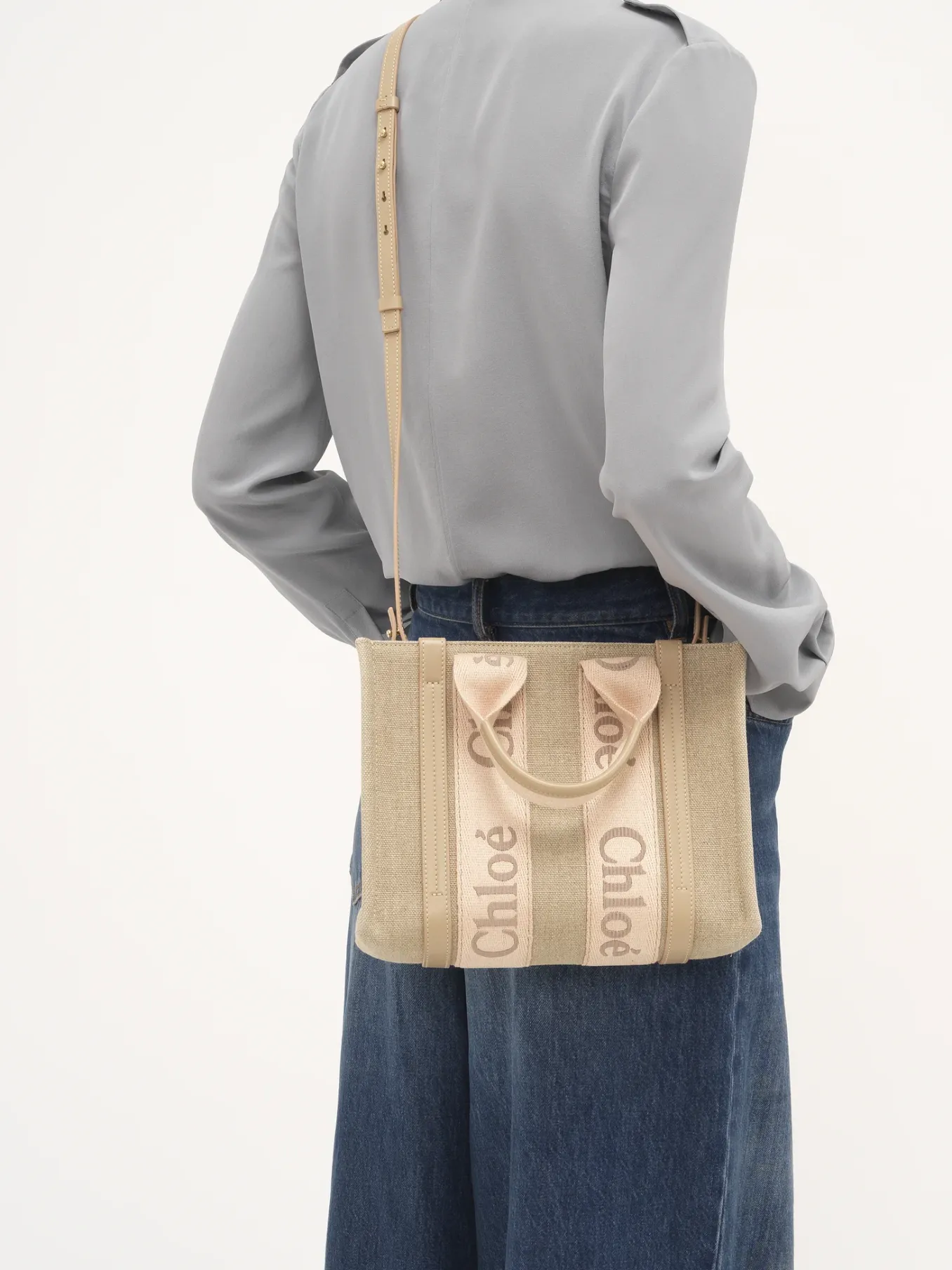 Sacs Cabas-Chloé Petit Sac Cabas Woody A Bandoulière Blushy Beige