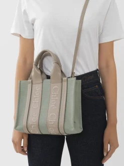 Sacs Cabas-Chloé Petit Sac Cabas Woody A Bandoulière Faded Green