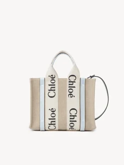 Sacs À Bandoulière-Chloé Petit Sac Cabas Woody A Bandoulière White - Blue 2