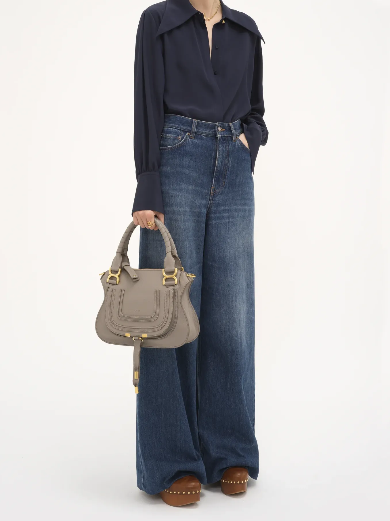 Sacs À Bandoulière-Chloé Petit Sac Double Porte Marcie Cashmere Grey