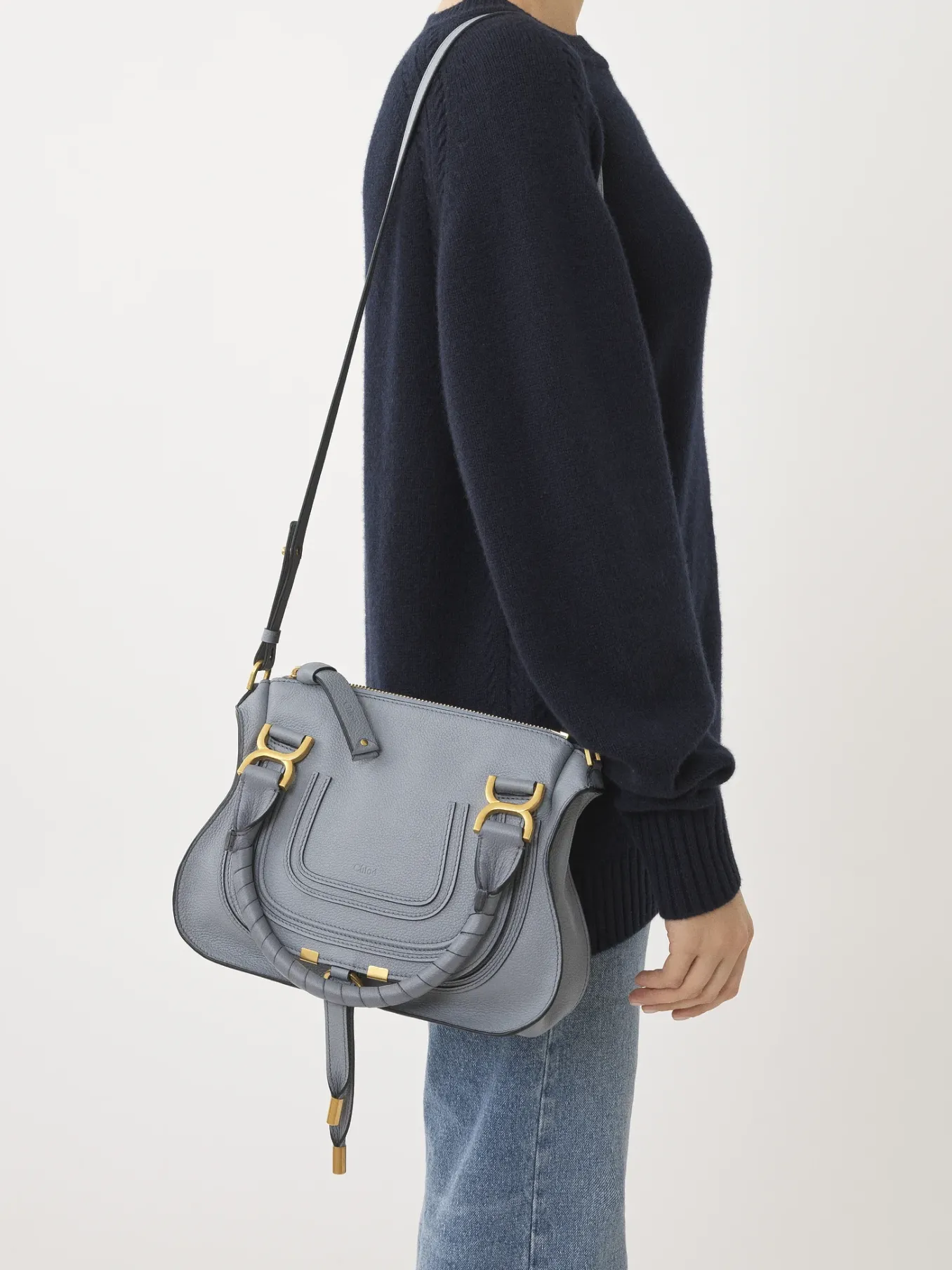 Sacs À Bandoulière-Chloé Petit Sac Double Porte Marcie Storm Blue