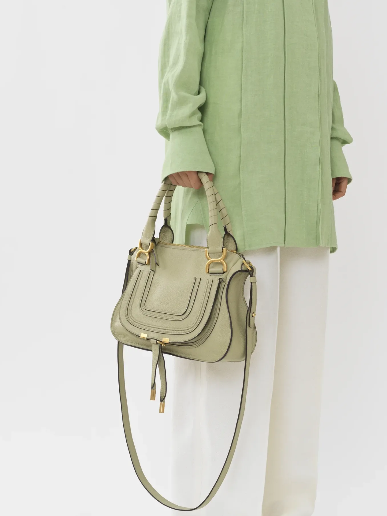 Sacs À Bandoulière-Chloé Petit Sac Double Porte Marcie Faded Green