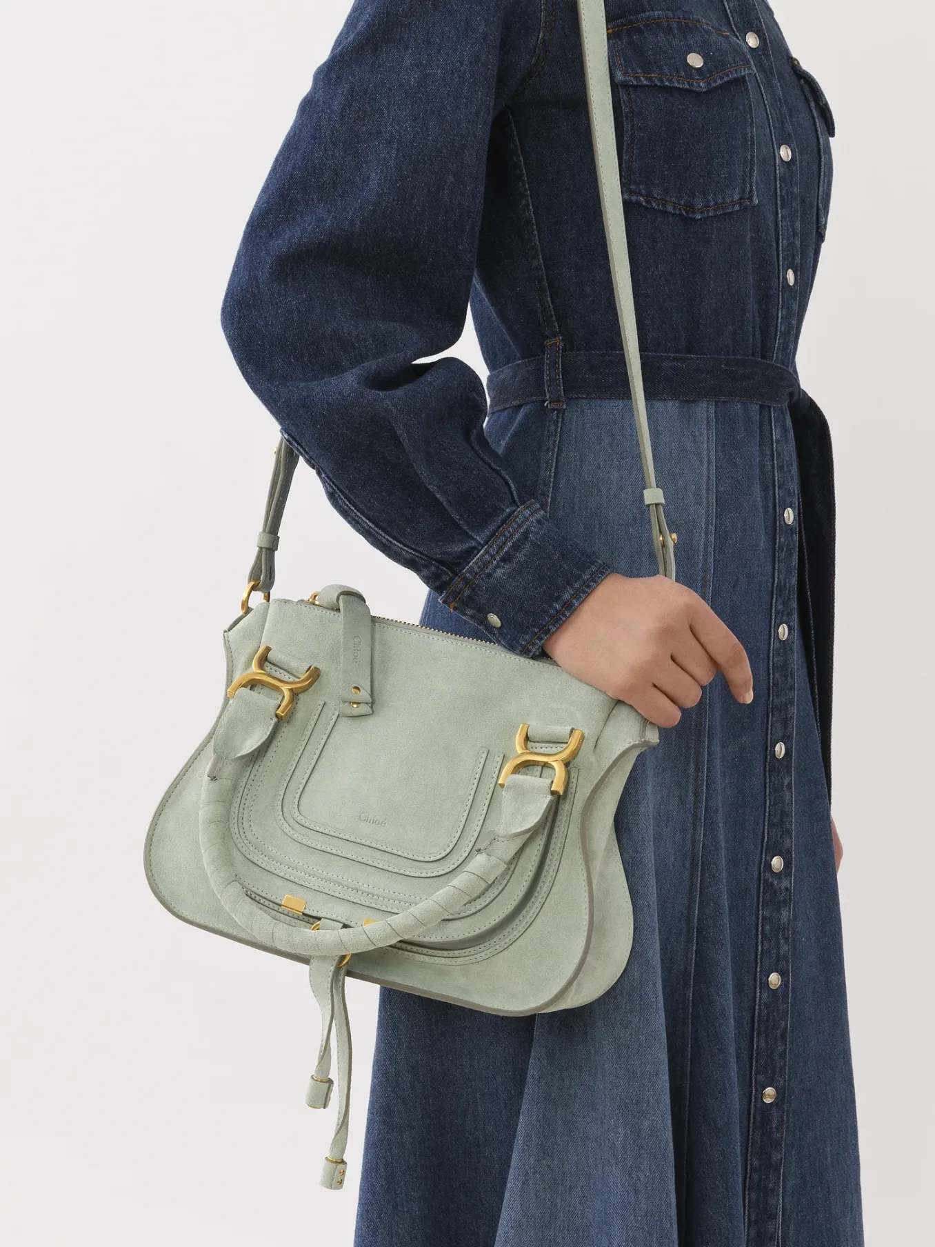Sacs À Bandoulière-Chloé Petit Sac Double Porte Marcie Airy Green