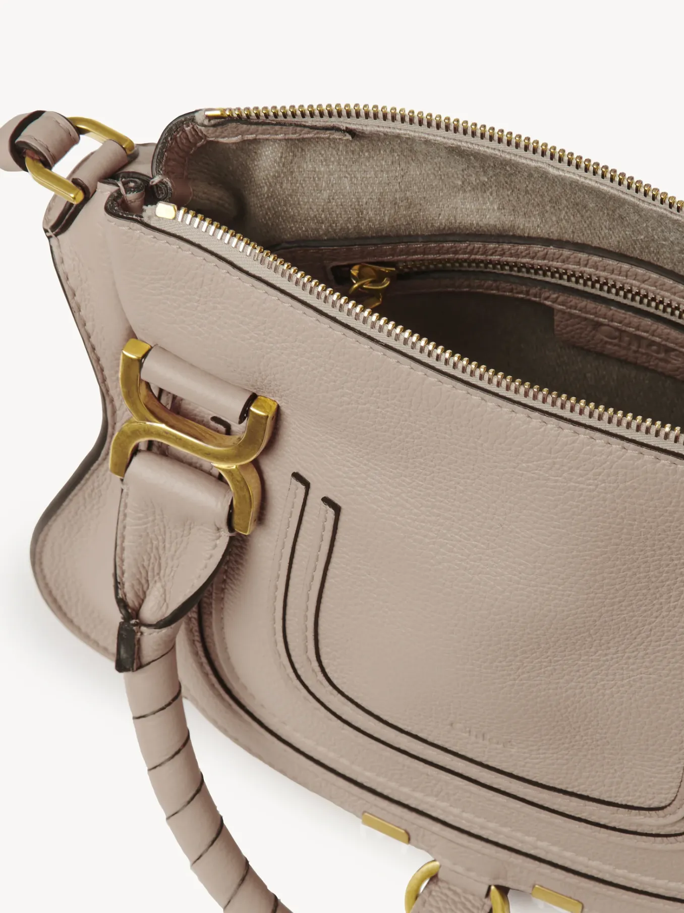 Sacs À Bandoulière-Chloé Petit Sac Double Porte Marcie Nomad Beige