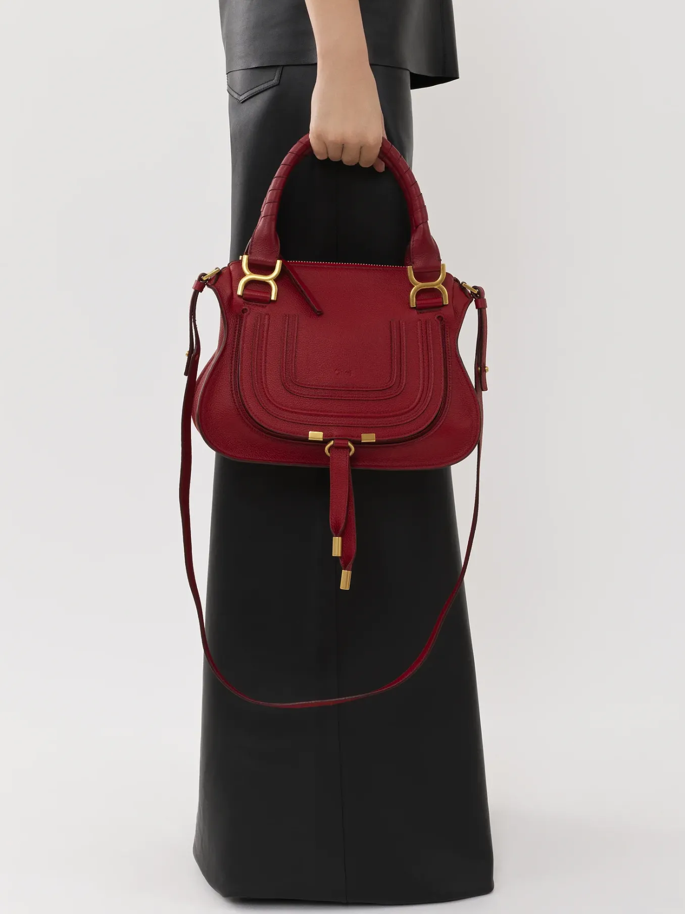 Sacs À Bandoulière-Chloé Petit Sac Double Porte Marcie Reddish Pink