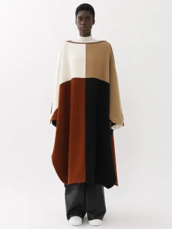 Manteaux-Chloé Poncho Long Color Block Multicolor 3