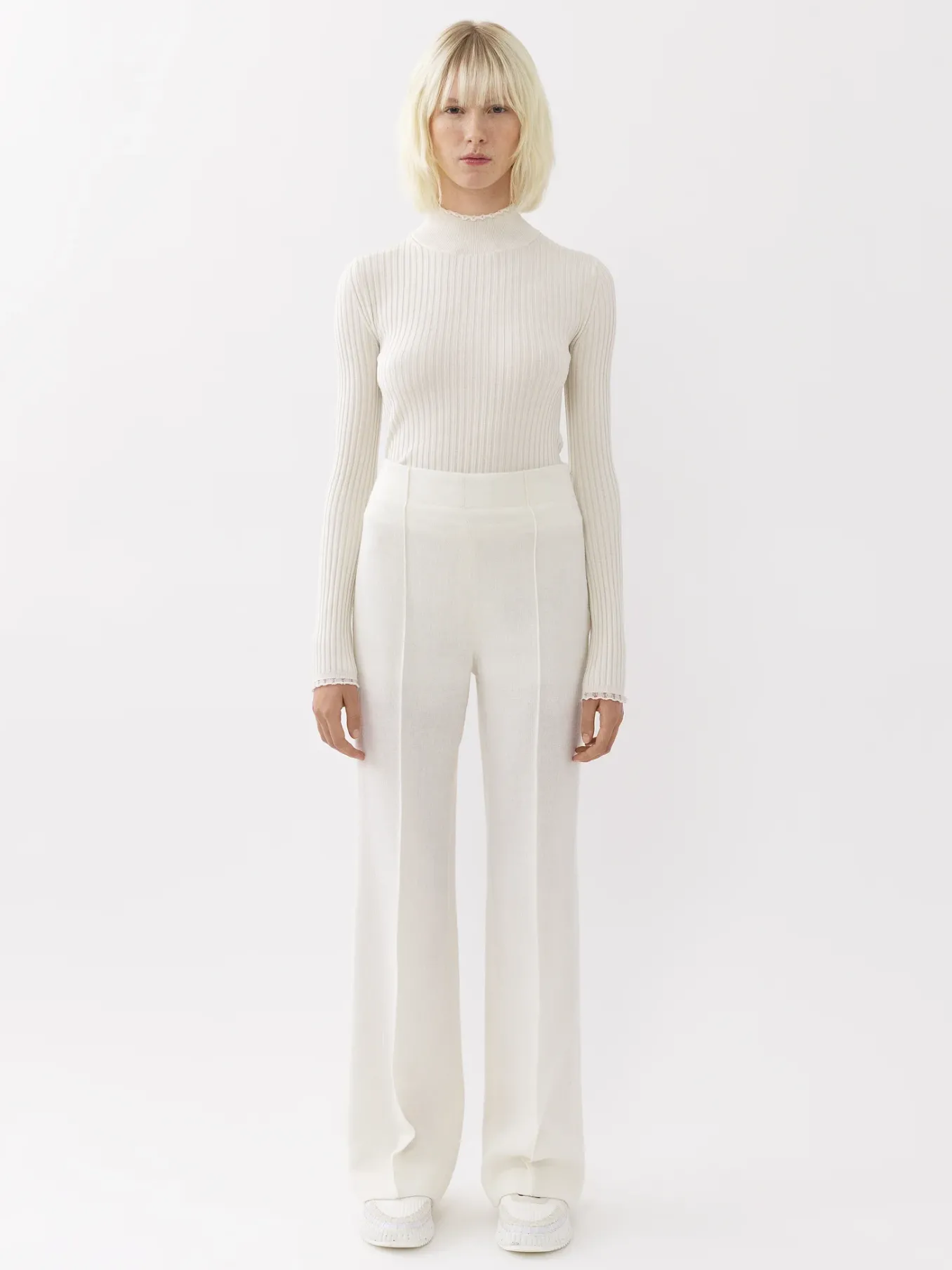 Maille-Chloé Pull Col Montant Iconic Milk