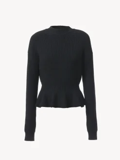 Maille-Chloé Pull Col Montant A Basque Noir