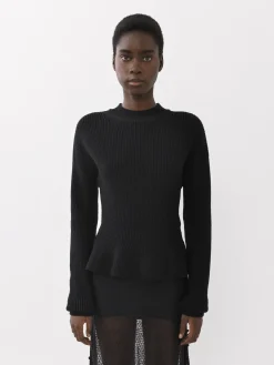 Maille-Chloé Pull Col Montant A Basque Noir