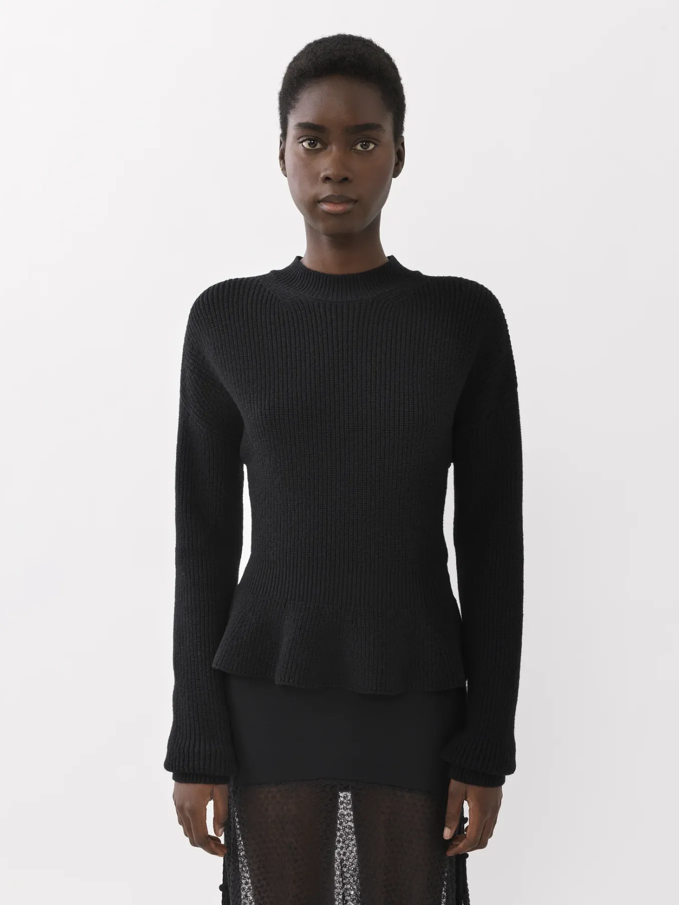 Maille-Chloé Pull Col Montant A Basque Noir