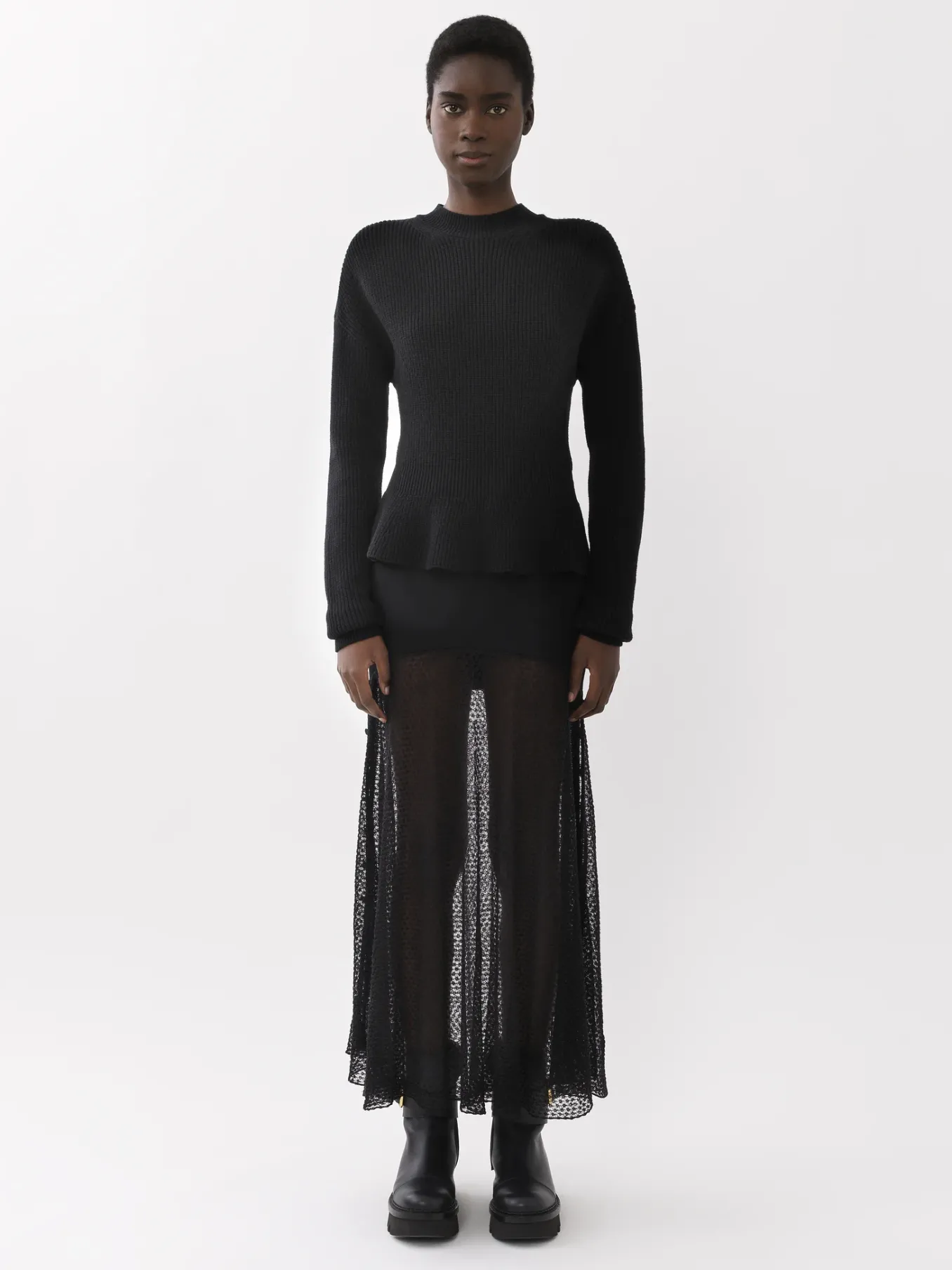 Maille-Chloé Pull Col Montant A Basque Noir