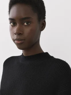 Maille-Chloé Pull Col Montant A Basque Noir
