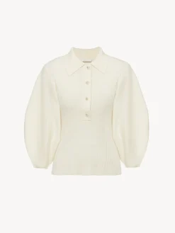 Maille-Chloé Pull Col Polo Iconic Milk