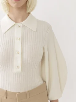 Maille-Chloé Pull Col Polo Iconic Milk