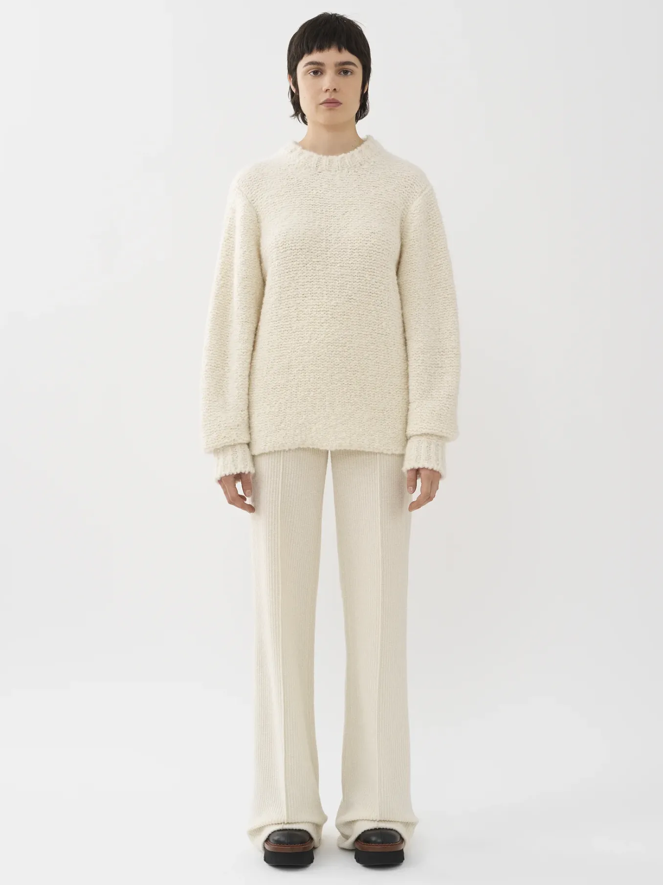 Maille-Chloé Pull Col Rond White Powder