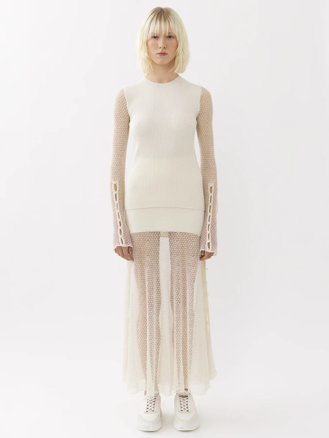 Maille-Chloé Pull Col Rond Ajuste Iconic Milk