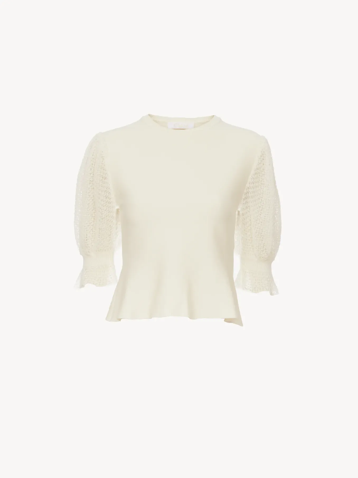 Maille-Chloé Pull Col Rond Court A Basque Lovely White
