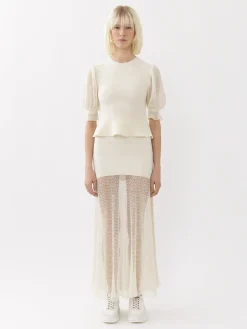 Maille-Chloé Pull Col Rond Court A Basque Lovely White
