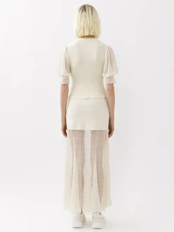 Maille-Chloé Pull Col Rond Court A Basque Lovely White